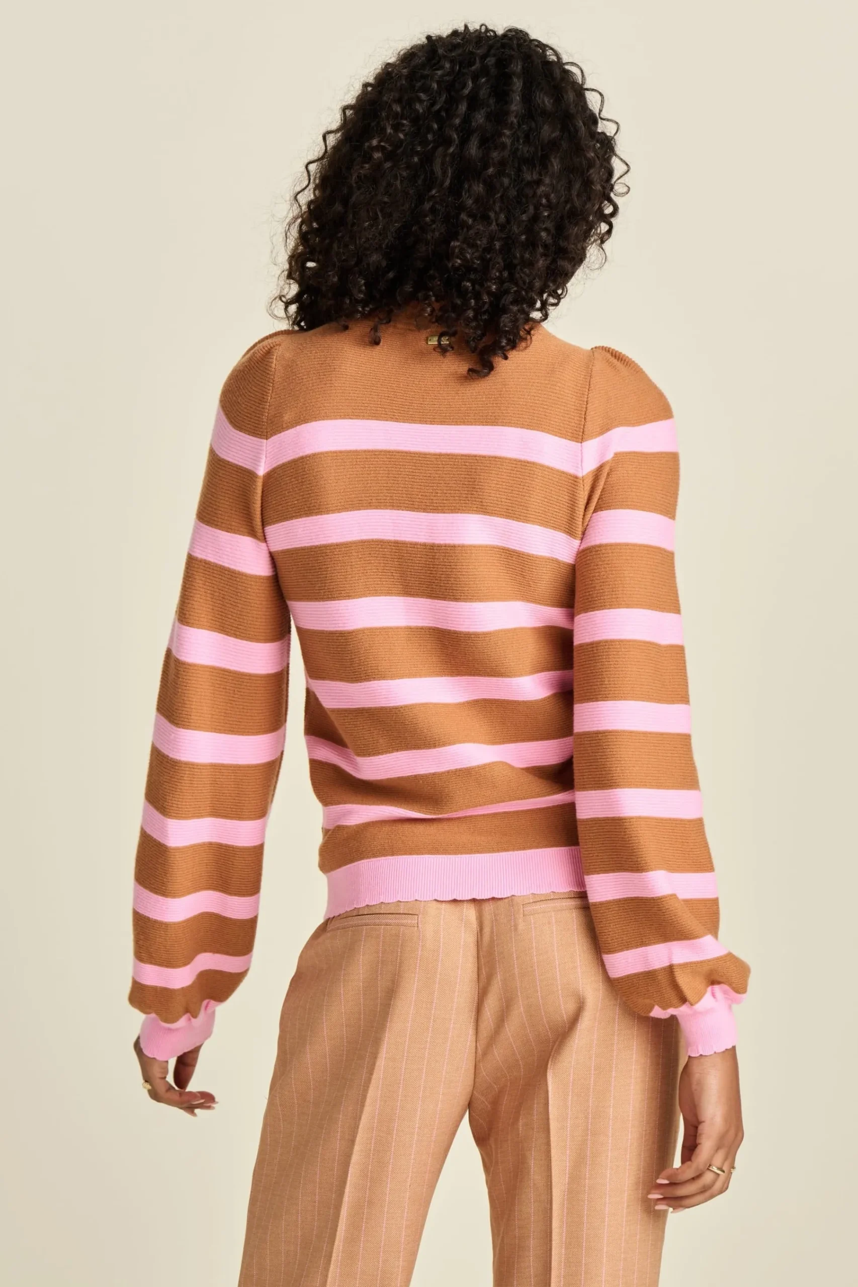 Truien & Vesten>POM Amsterdam TRUI Striped Sugar Brown