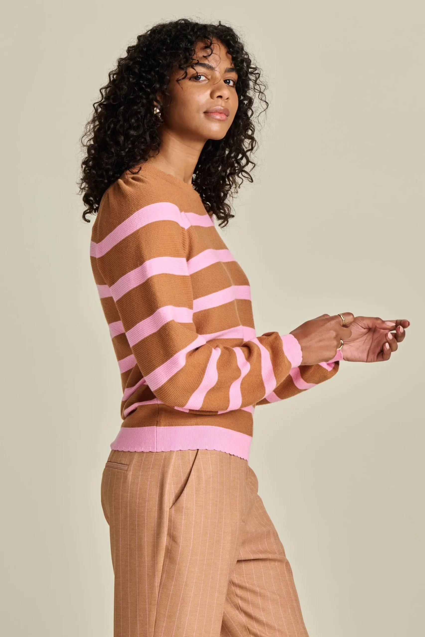 Truien & Vesten>POM Amsterdam TRUI Striped Sugar Brown