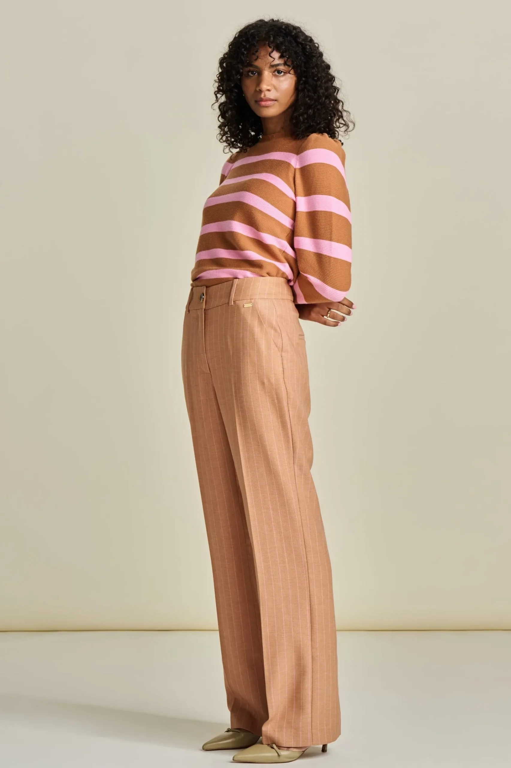 Truien & Vesten>POM Amsterdam TRUI Striped Sugar Brown