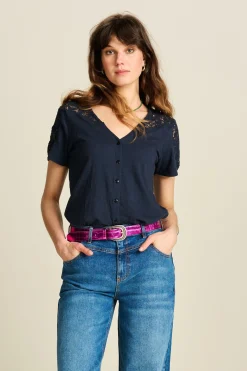 Tops & Turtlenecks>POM Amsterdam TSHIRT Ellen Dark Navy